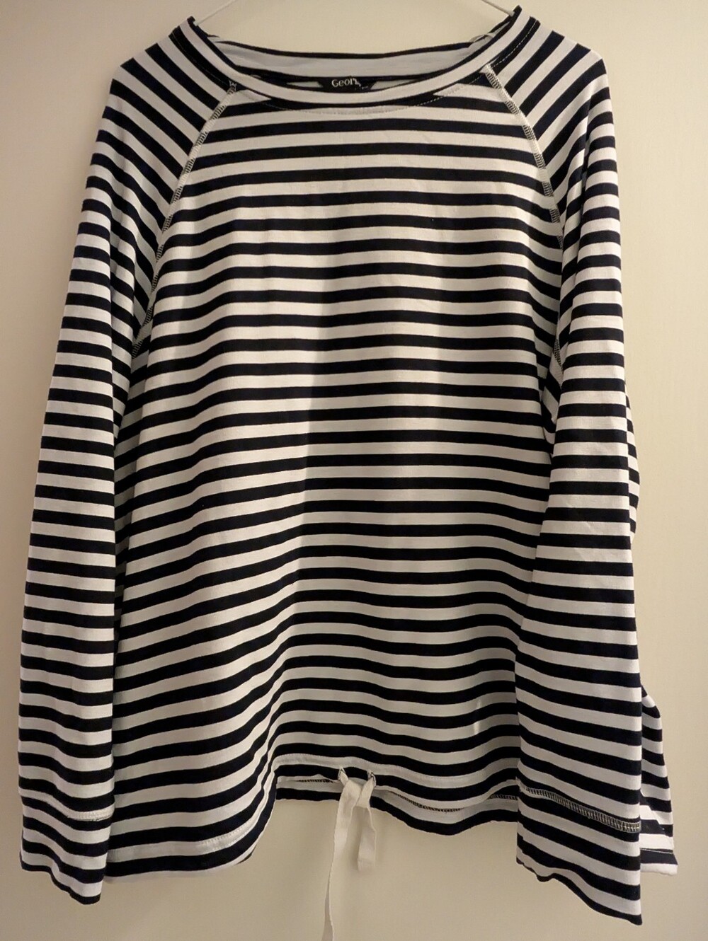 George Black and White Striped Long-Sleeve Tee. Drawstring Closure. Xxl